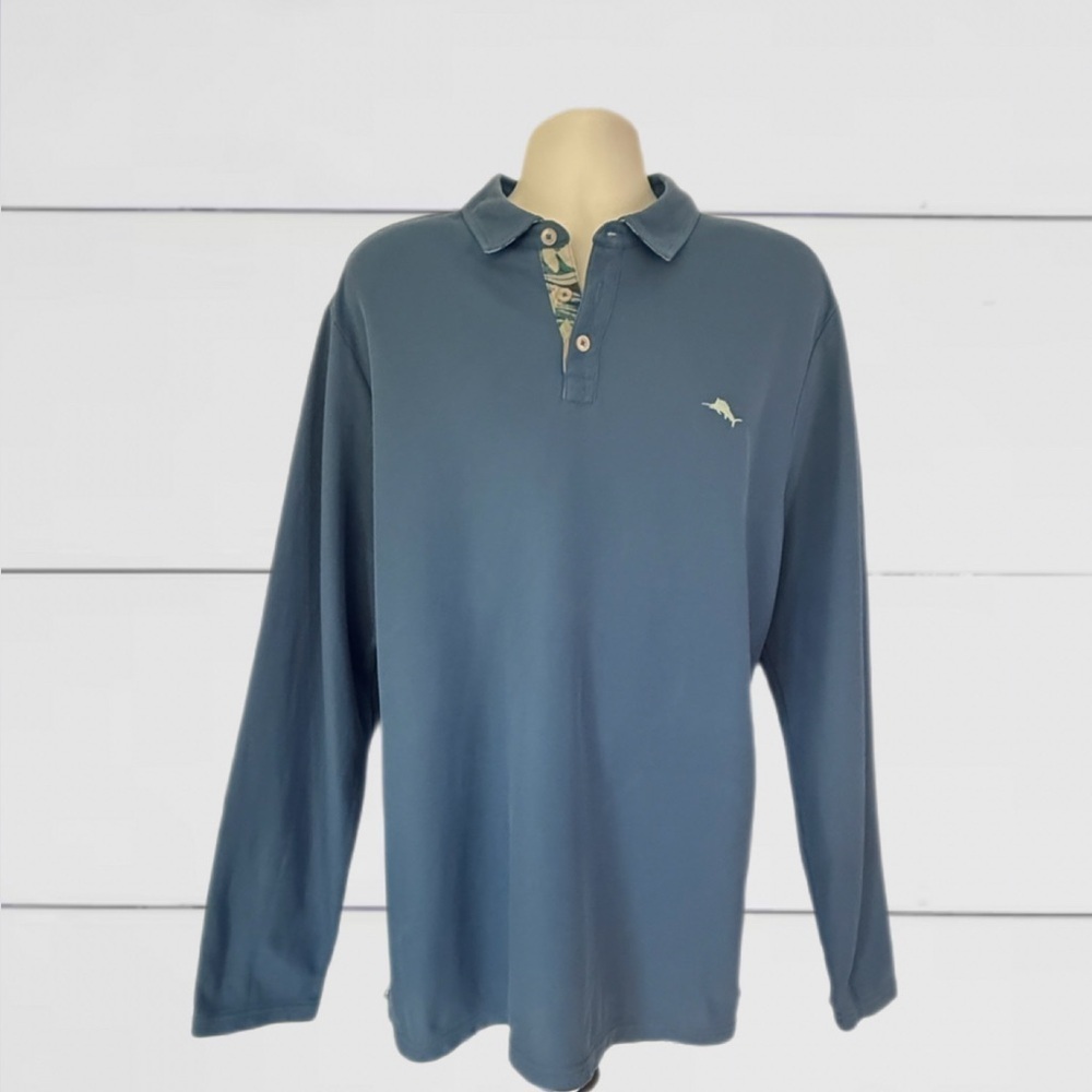Tommy Bahama IslandZone Long Sleeve Polo XXL Tall 2XLT Blue Supima Cotton Blend